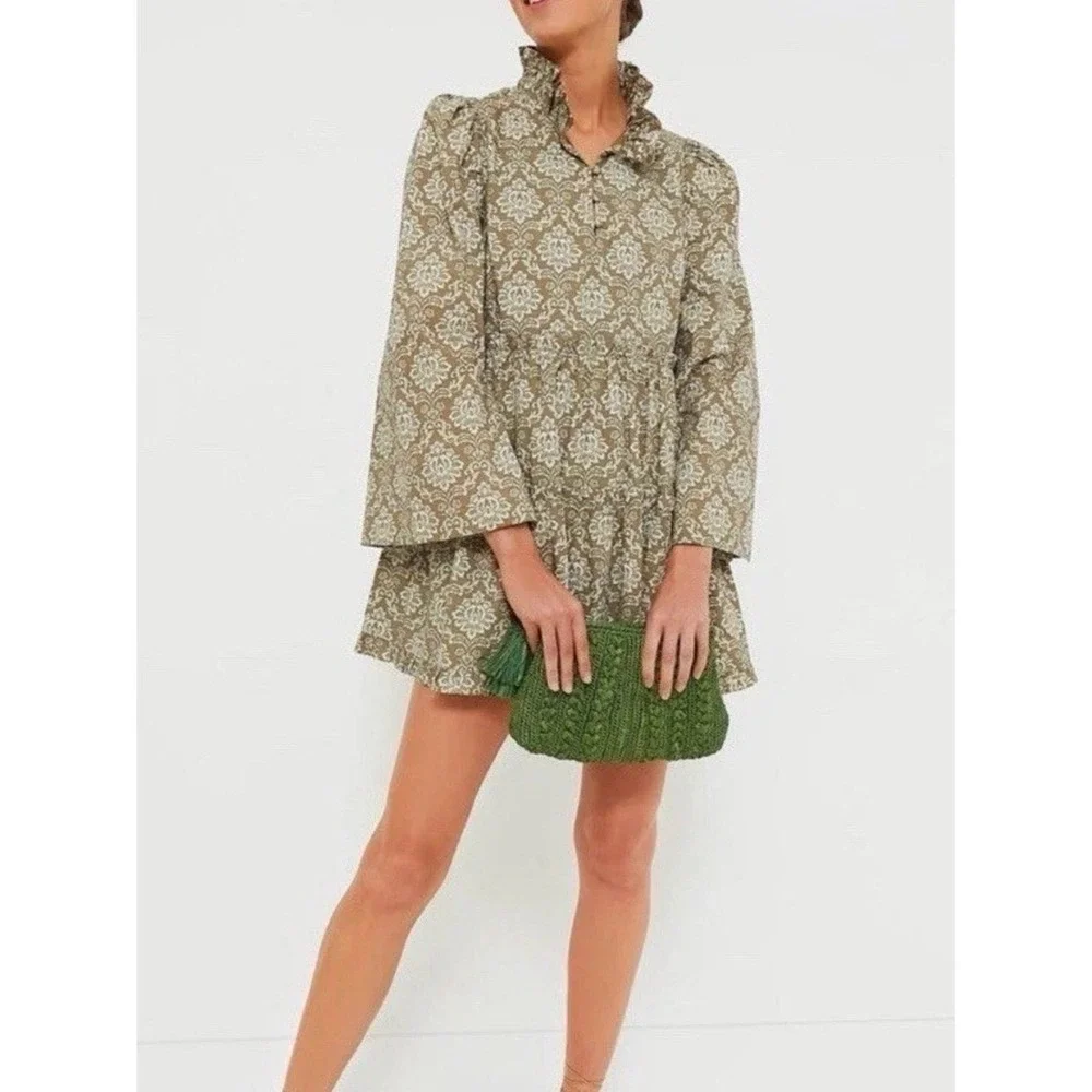Tuckernuck Hyacinth House Moss Printed Russell‎ Mini Dress Olive XXS NWT